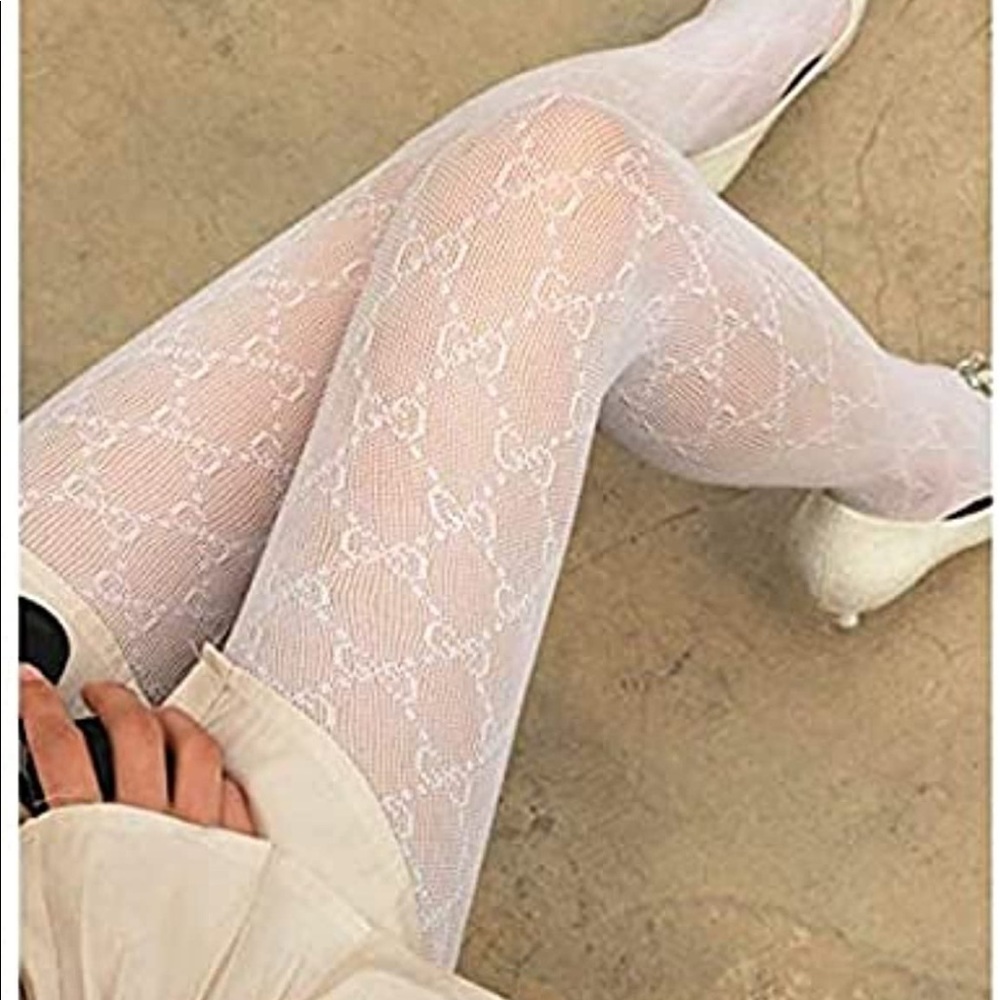 GG Letter White Fishnets